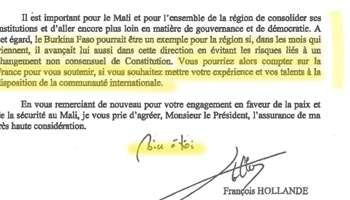 La lettre de François Hollande à Blaise Compaoré